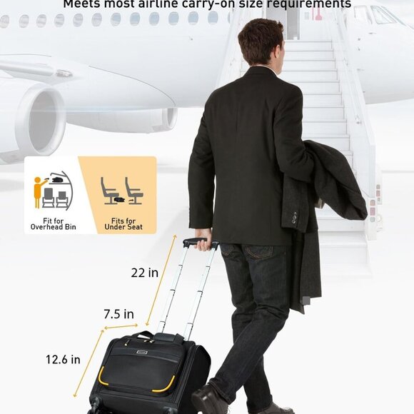 Rolling Laptop Bag, Rolling Briefcase with 4 Spinner Wheels, 14 Inch 1680D Nylon - Picture 3 of 7